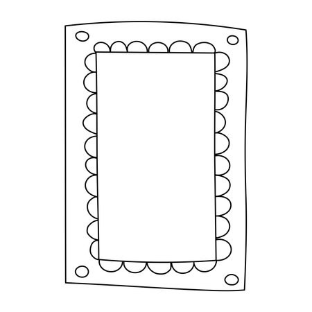 Hand drawn black photo frame isolated on white background. Cute doodle drawing, elegant vintage frame.のイラスト素材