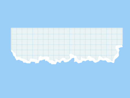Template for a banner, torn notebook sheet isolated on a blue background. Checkered paper element for notes, torn edges, scrapbooking.のイラスト素材