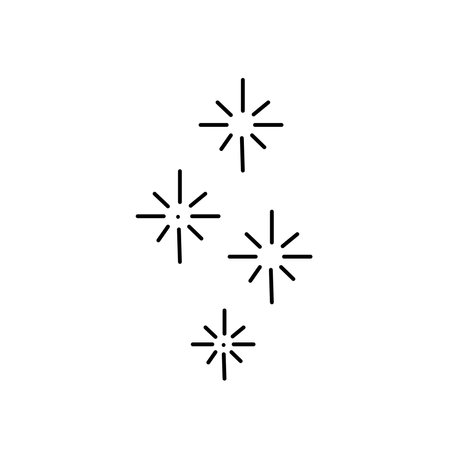 Set of four cute minimalistic sunbursts isolated on white background. Cute doodle hand drawn illustration, fireworks explosion.のイラスト素材