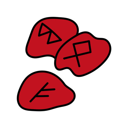 Cute doodle illustration in flat style, red runes isolated on white background. Witch items, witchcraft.のイラスト素材