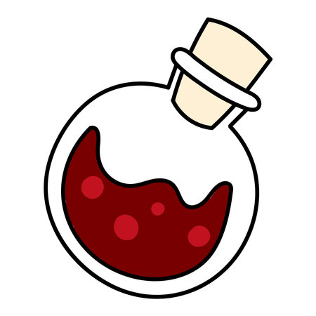 Cute doodle illustration in flat style, potion in glass bottle isolated on white background. Witch items, witchcraft.のイラスト素材