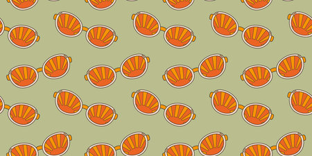 Seamless pattern with fashionable sunglasses in groove style, carton. Retro accessory on a light...
