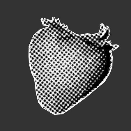 Halftone collage banner, strawberries on a dark background. Paper cut element, pop art illustration, cute fruit.のイラスト素材