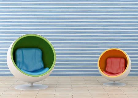 Two hi-tech armchair and blue wallpaperの写真素材