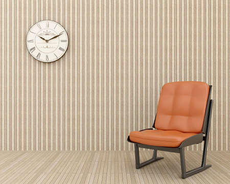 clock on the wall and a chair with a leather steeringの写真素材