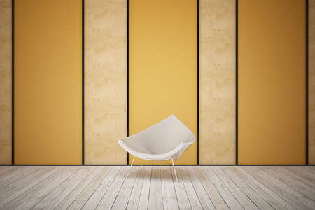 a steel chair in the room with wooden floorsの写真素材