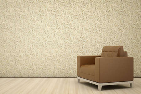 leather chair against a background of textured wallpaperの写真素材