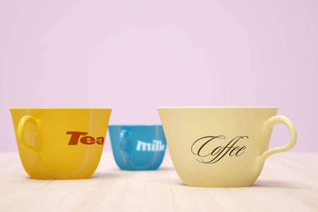 three cups of different colored drinksの写真素材