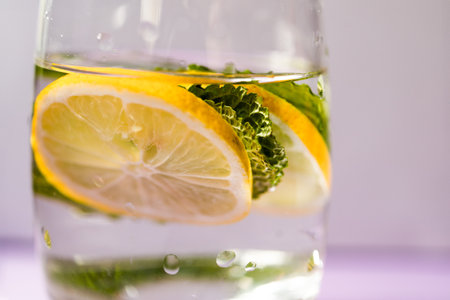Fresh lemon drink with mintの写真素材