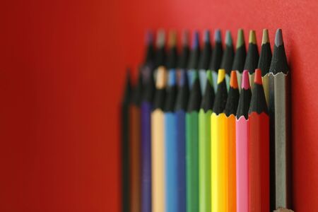 a part of  pencils with a  simple  red backgroundの写真素材