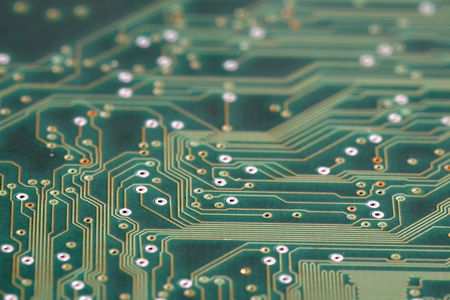 computer motherboard, sound and network cards in detail