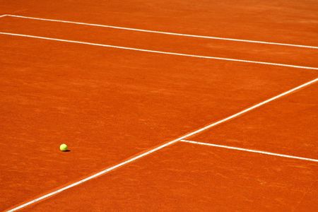 a simple background with tennis court and a ballの写真素材