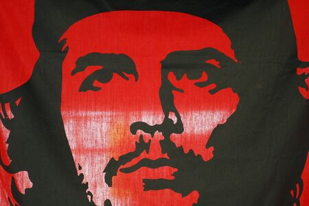 a flag in black and red colors with Che on itのeditorial素材
