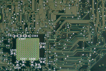 computer motherboard, sound and network cards in detail