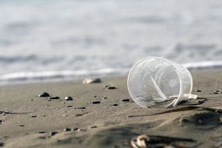 environmental pollution - plastic class , dirt in a beach