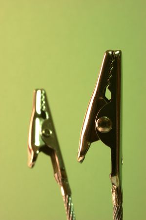 a close up with two clips in a rowの写真素材