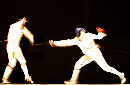 an action photography with two fencersの写真素材