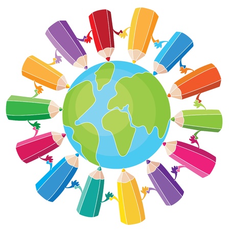 illustration of crayons with a white outlineThis illustration define  peace on stylized earth symbol.Line brush of earth symbol were created by me. File created 11/08/2010objects are grouped and in separate 2 layers.Drawn in Adobe Illustrator CS4Format EPのイラスト素材