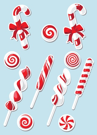 illustration of a set of Christmas candy stickerのイラスト素材