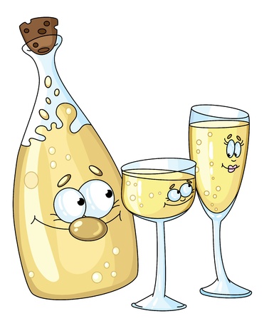 illustration of a bottle and glassesのイラスト素材