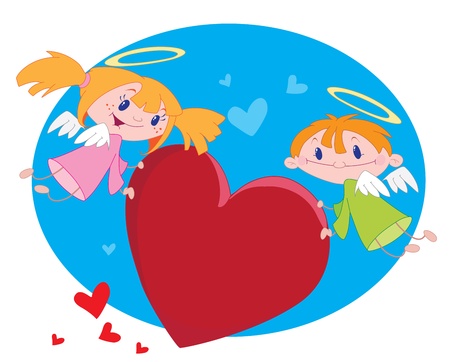 illustration of a angels and heartsのイラスト素材