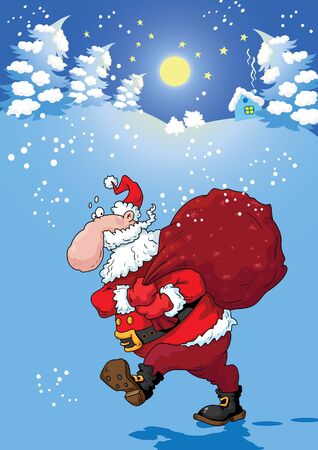 illustration of a Christmas night with Santaのイラスト素材