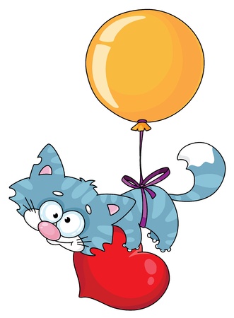 illustration of a kitten and a balloonのイラスト素材