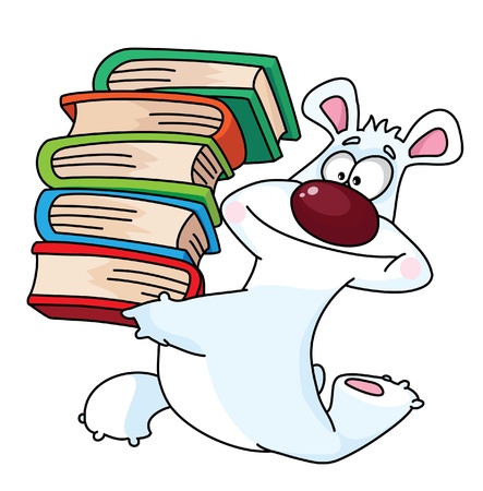 illustration of a polar bear and booksのイラスト素材