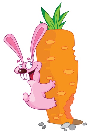 Smiling pink rabbit with the big carrotのイラスト素材