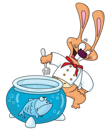 illustration cook rabbit and fishのイラスト素材