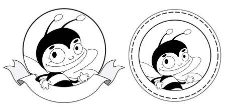 illustration of a beautiful bee banner outlinedのイラスト素材