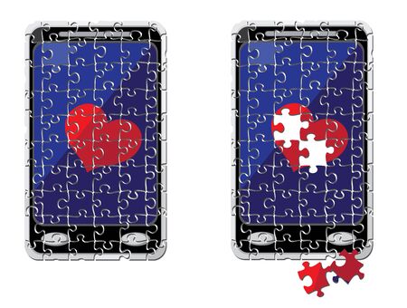 illustration of a puzzle smart phone and heartのイラスト素材