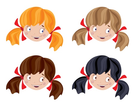 illustration of a set of head funny girlのイラスト素材