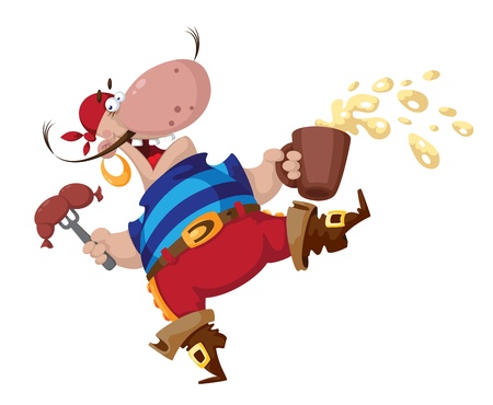 illustration of a pirate with sausageのイラスト素材