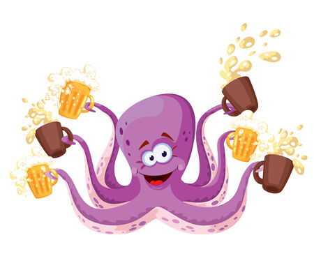 illustration of a octopus with beerのイラスト素材