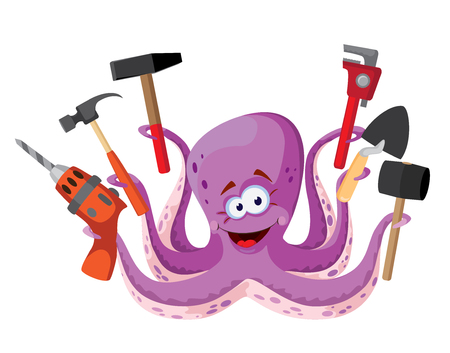 illustration of a octopus with toolsのイラスト素材