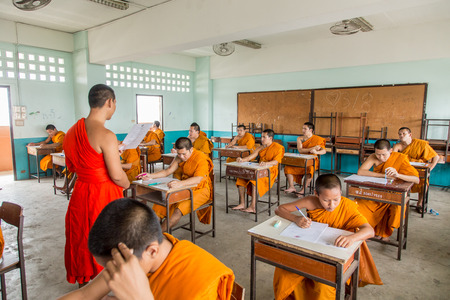 Samut Prakan, Thailand, October 13: unidentified monk Thailand to learn about Buddhism classes: front view of the college are in the top row of seats in the October 13, 2016 in Samut Prakan, Thailand.のeditorial素材