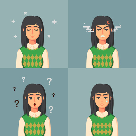 Funny Cartoon Character. Office Worker Calm Sad Angry confused. Vector illustrationのイラスト素材