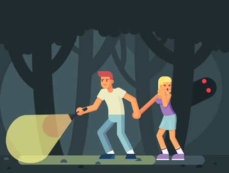 couple of teenagers in the woods on Halloween. Horror ghost monster Vector Illustration eps10のイラスト素材