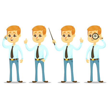 Vector illustration - funny cartoon guy with glasses in various poses handsome young businessman eps10のイラスト素材