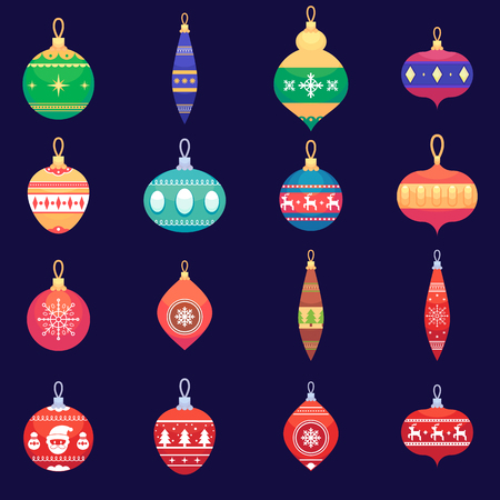 Christmas tree toys new year xmas balls set Vector colorful illustration in flat style eps10のイラスト素材