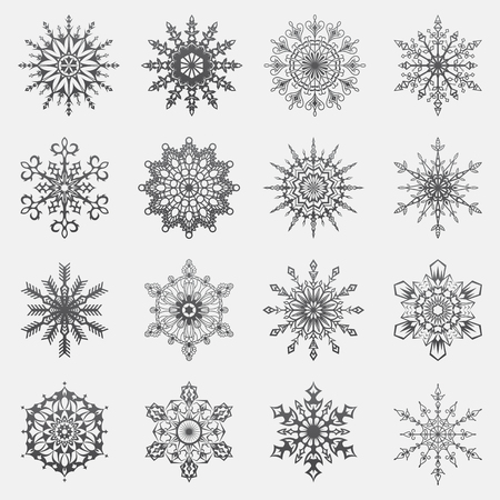 Separate Snowflakes Doodles icon black Vector Rustic christmas clipart new year snow crystal illustration in flat style eps10のイラスト素材