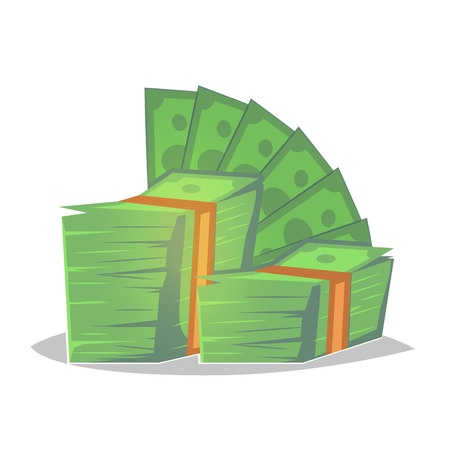 Big pile of cash money. Heap of packed dollar bills. Flat style modern vector cartoon illustration isolated on white backgroundのイラスト素材