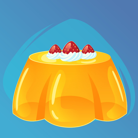 yellow jelly puddingwith strawberries and cream game icon, cartoon food, vector illustration eps10.のイラスト素材