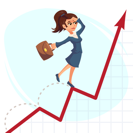 business woman jump over growing chart Business success concept. Vector creative cartoon illustrations.のイラスト素材