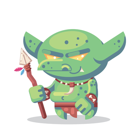 Fantasy RPG Game Character monsters and heros Icons Illustration. evil goblin barbarian, warrior npc with spearのイラスト素材