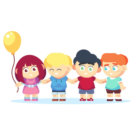 Group of happy kids holding hands. Friendship concept flat cartoon Vector illustrationのイラスト素材