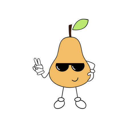A set of fruits with emotions on their face. Funny pear emoticons. Fruit emojis and stickers. Vector cartoon character for children.のイラスト素材