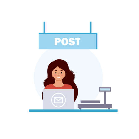 A girl goes shopping from the shopping center. A woman carries shopping bags in her hands. Promotions, discounts and sales. Vector flat female character.のイラスト素材