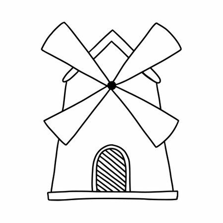 Old Mill. Vector illustration in doodle style. hand drawn icon.のイラスト素材